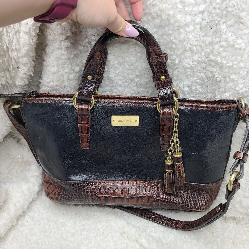 Brahmin Black and brown leather Satchel